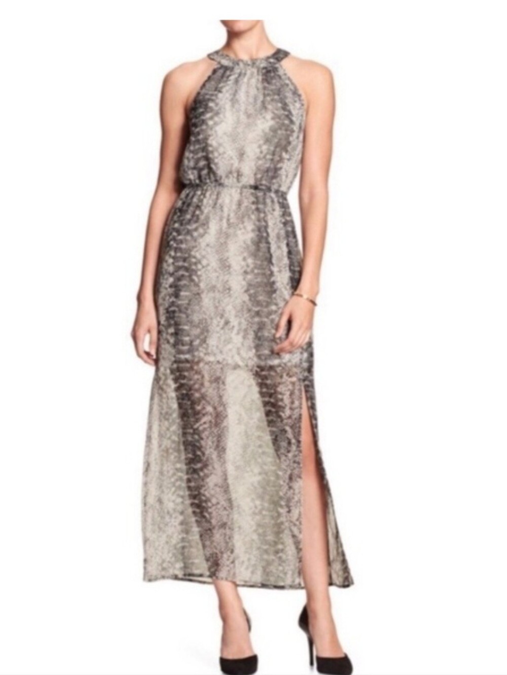 Banana Republic Black & White Snake-Print Sleeveless Dress